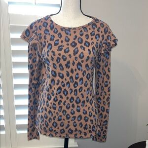 Ann Taylor Petite Leopard Print Ruffle Sleeve Top  EUC